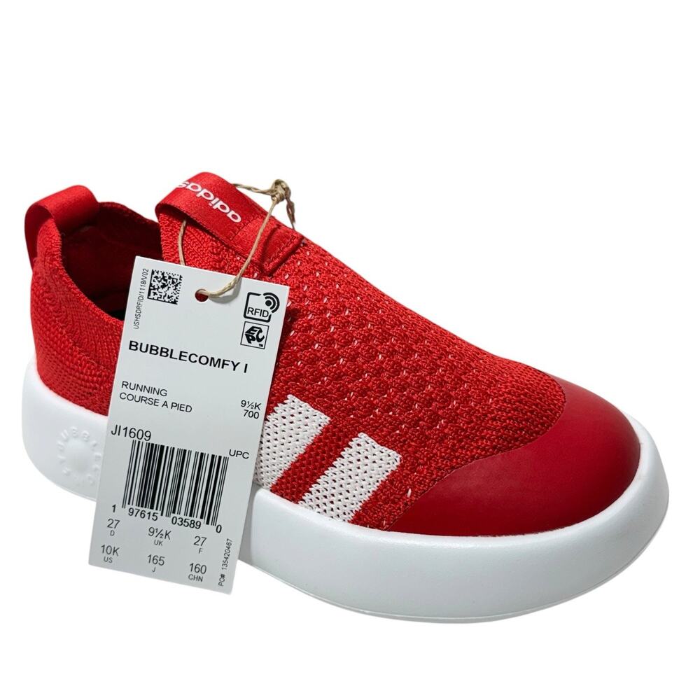 Adidas Bubble comfy Sneaker Toddler Red White Slip On Sportswear Shoes SZ/10